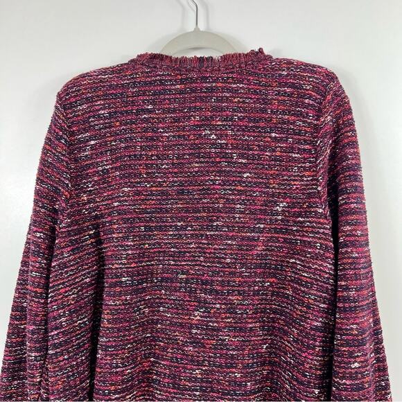 J. Jill Red Multicolor Tweed Knit Sweater Cardigan Large Fringe Grandmacore - Picture 8 of 12